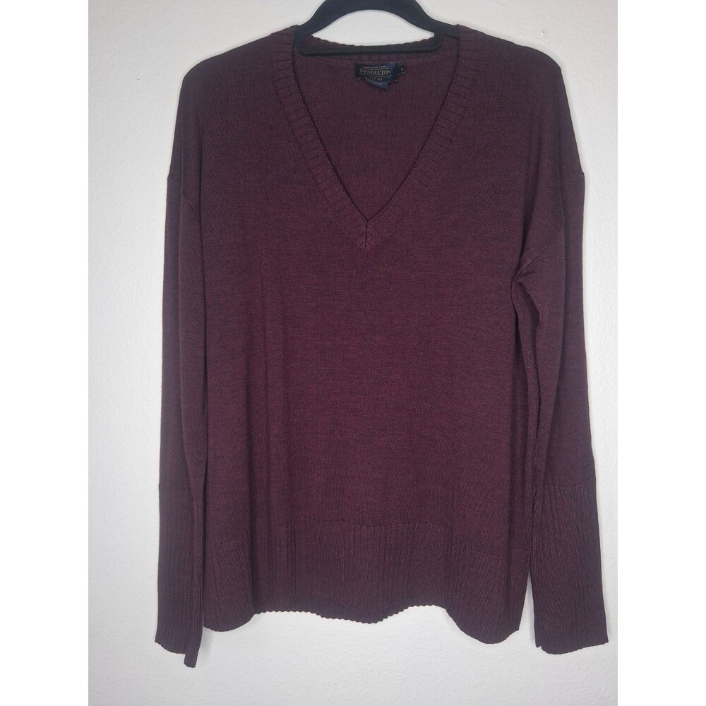 Pendleton 100% Merino Wool V-Neck Sweater Women’s Burgundy Classic Size L
